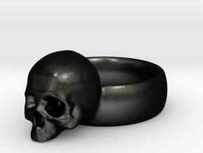 Skull Ring in Matte Black Steel