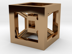 4D Cube（Tesseract） 12.5mm in Polished Brass