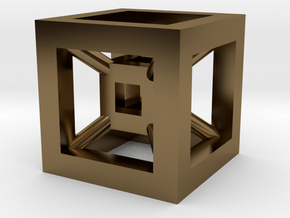 4D Cube（Tesseract） 12.5mm in Polished Bronze