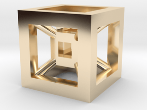 4D Cube（Tesseract） 12.5mm in 14k Gold Plated Brass