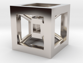 4D Cube（Tesseract） 12.5mm in Rhodium Plated Brass