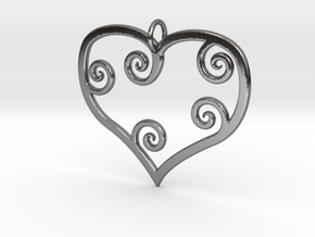 Heart Pendant Charm in Fine Detail Polished Silver