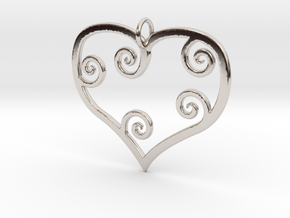 Heart Pendant Charm in Rhodium Plated Brass