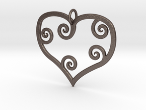 Heart Pendant Charm in Polished Bronzed Silver Steel
