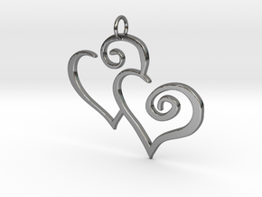 2-Heart Charm Pendant in Fine Detail Polished Silver