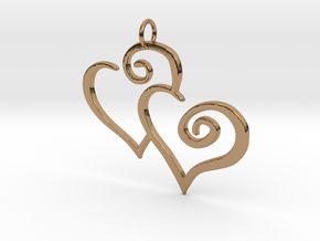 2-Heart Charm Pendant in Polished Brass