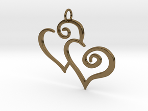 2-Heart Charm Pendant in Polished Bronze