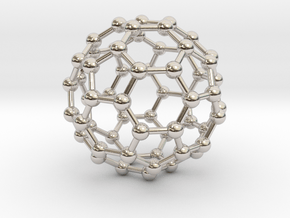 0370 Truncated Icosahedron V&E (a=1cm) #003 in Rhodium Plated Brass