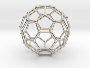 0369 Truncated Icosahedron V&E (a=1cm) #002 in Rhodium Plated Brass