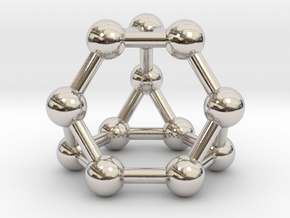 0372 Truncated Tetrahedron V&E (a=1cm) #003 in Rhodium Plated Brass