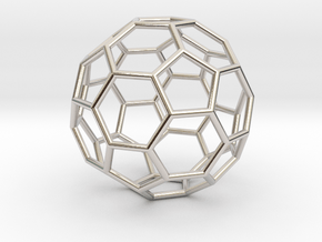 0269 Truncated Icosahedron E (a=1cm) #001 in Rhodium Plated Brass