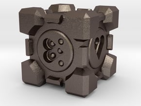 Weighted Companion Cube Dice in Polished Bronzed Silver Steel