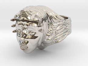 Woman/Medusa Mythology screaming custom ring  in Rhodium Plated Brass