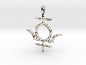 MERCURY Symbol Jewelry Pendant in Rhodium Plated Brass