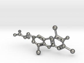 Levothyroxine (L-thyroxine, T4) Molecule in Fine Detail Polished Silver