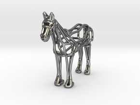 Horse Wireframe keychain in Fine Detail Polished Silver