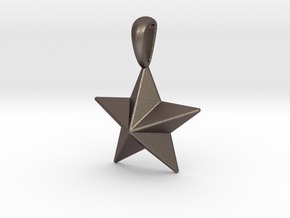 Star Pendant Necklace in Polished Bronzed Silver Steel
