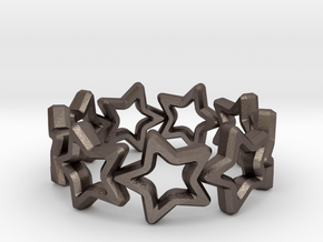 Stars Ring 17 in Polished Bronzed Silver Steel