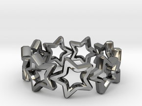 Stars Ring 17 in Fine Detail Polished Silver