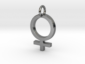 Female Gender Symbol Personalized Monogram Pendant in Fine Detail Polished Silver