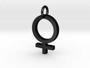 Female Gender Symbol Personalized Monogram Pendant in Matte Black Steel