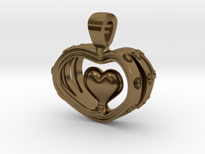 Heart in the Heart pendant v.2 in Polished Bronze