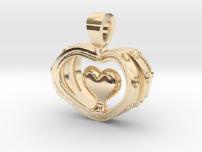 Heart in the Heart pendant v.2 in 14k Gold Plated Brass