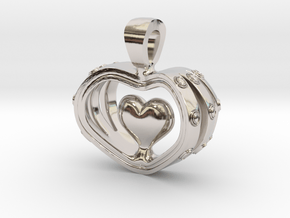 Heart in the Heart pendant v.2 in Rhodium Plated Brass