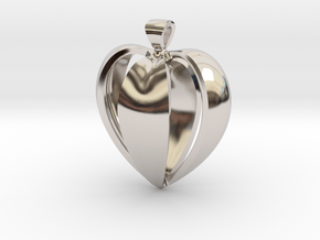 Heart pendant v.1 in Rhodium Plated Brass