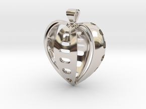 Heart pendant v.2 in Rhodium Plated Brass