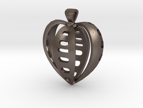 Heart pendant v.2 in Polished Bronzed Silver Steel