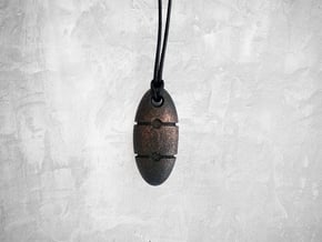 Ellipsoidal enigmatic pendant in Polished and Bronzed Black Steel