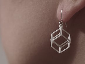 Rhombic Dodecahedron Earrings  in White Processed Versatile Plastic