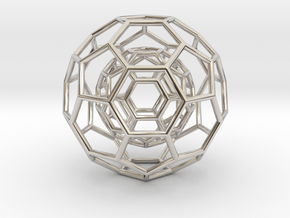 0378 2-Grid Truncated Icosahedron #1#2 (6.3cm) in Rhodium Plated Brass