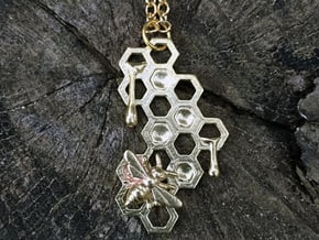 Honey Comb Charm in Natural Brass