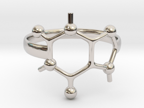 Caffeine molecule ring - Size 8  in Rhodium Plated Brass
