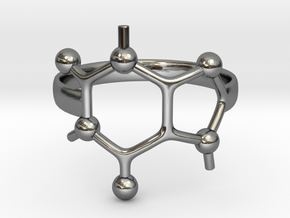Caffeine Molecule ring - size 6 in Fine Detail Polished Silver