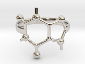 Caffeine Molecule ring - size 6 in Rhodium Plated Brass