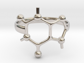 Caffeine Molecule ring - Size 7  in Rhodium Plated Brass