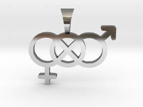 Smaller Genderfluid / Genderqueer Symbol Pendant in Fine Detail Polished Silver
