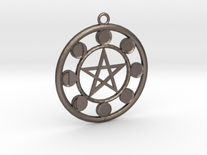 Lunar Phases Pentacle Pendant in Polished Bronzed Silver Steel