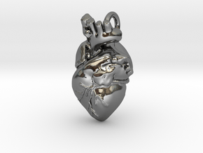 Bigger Anatomical Heart pendant in Fine Detail Polished Silver