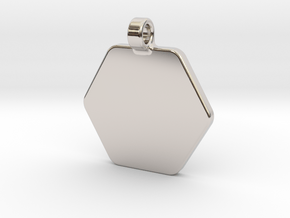 Your embossed pendant, hexagonal, 25mm. in Rhodium Plated Brass