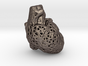 Voronoi Realistic Heart Pendant in Polished Bronzed Silver Steel