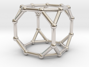 0375 Truncated Cube V&E (a=1cm) #002 in Rhodium Plated Brass