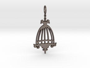 Elegant Birdcage Pendant in Polished Bronzed Silver Steel
