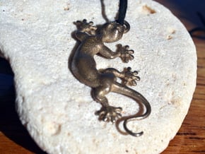 Cute Little Gecko Pendant for Animal Lovers in Polished Bronzed Silver Steel