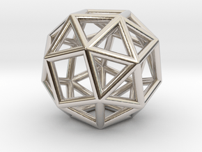 0273 Snub Cube E (a=1cm) #001 in Rhodium Plated Brass