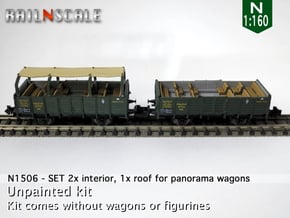 SET 2x Interior, 1x roof for panorama wagon (N) in Tan Fine Detail Plastic