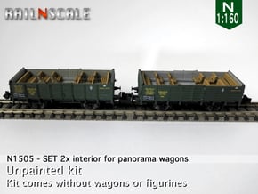 SET 2x Interior for panorama wagon (N 1:160) in Tan Fine Detail Plastic